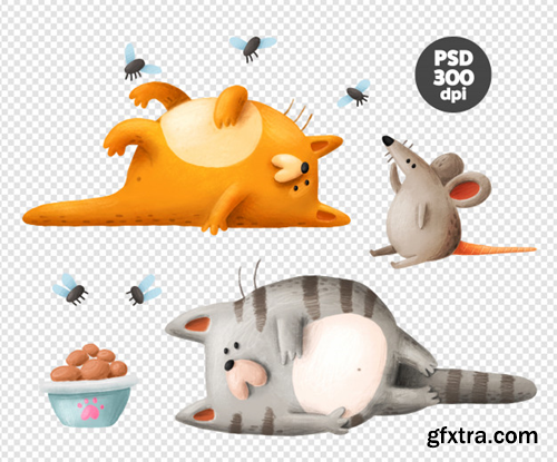 lazy-cats-mouse-hand-drawn-clipart_147671-153