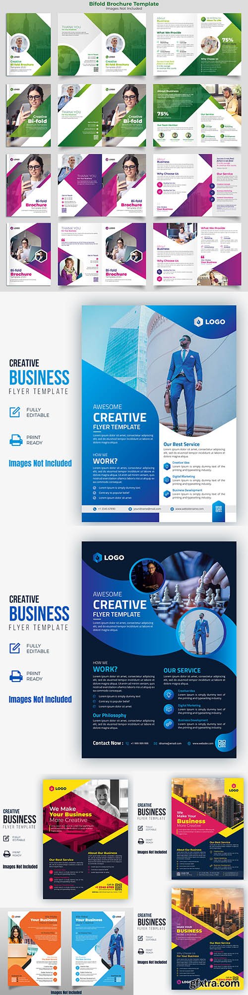 Bifold Brochure Template and Creative Business Flyer Vector Pack