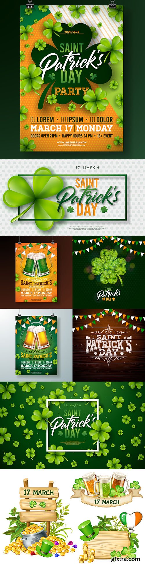 Saint Patrick 's day with leaves clover design flyer
