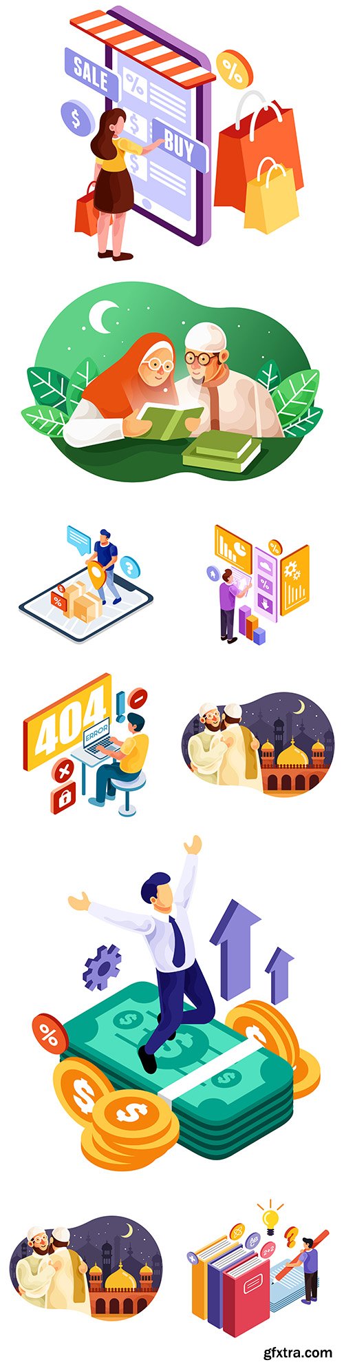 People communicate online isometric illustrations
