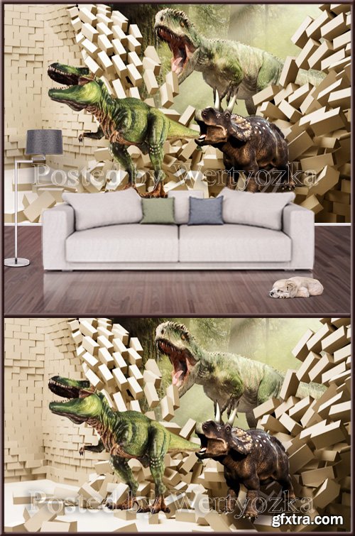 3D psd background wall dinosaurs