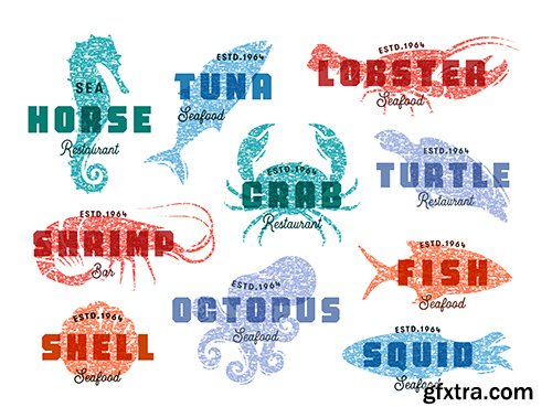 Sea Creatures Logo Illustration Set Sea Creatures Logo Illustration Set