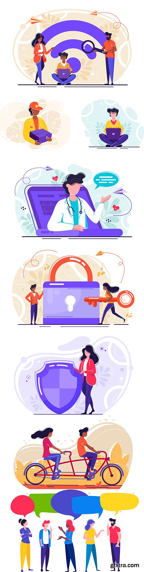 People and objects abstract vector illustrations
