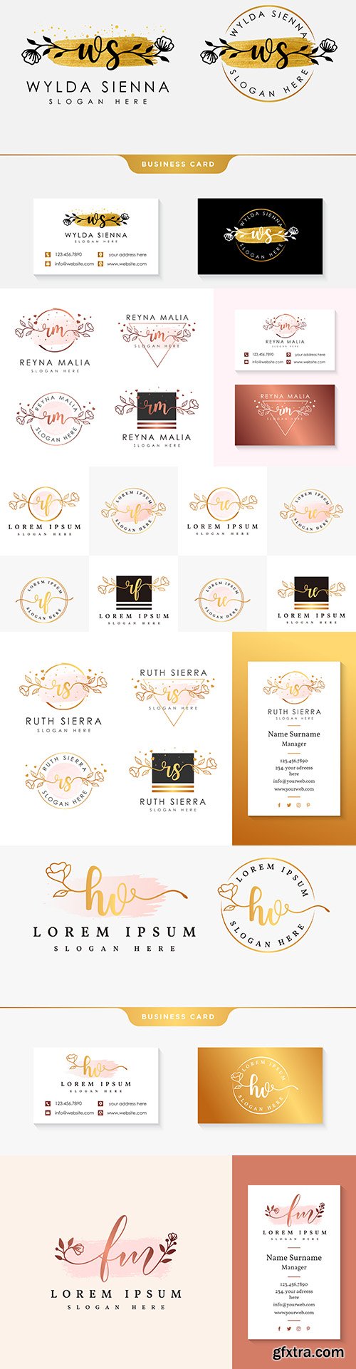 Original women's logo template with decorative inscriptions
