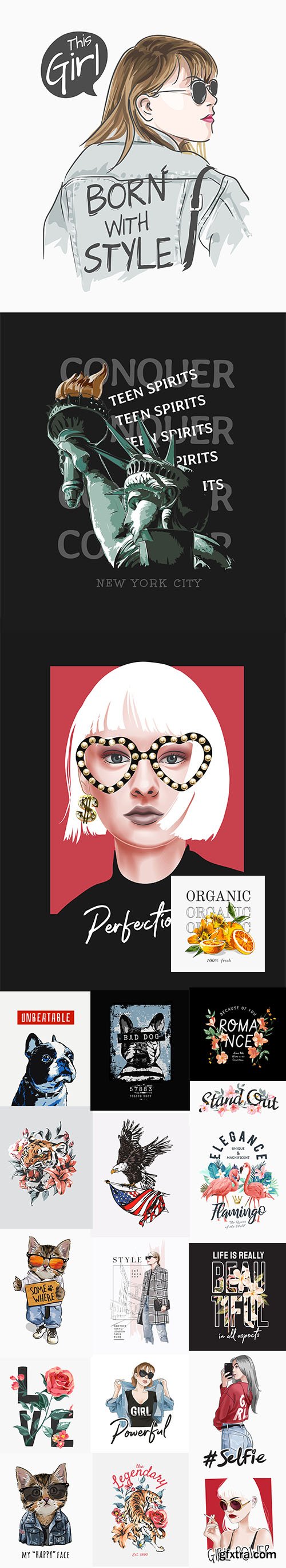 Cartoon Tipography Illustrations Vector Set