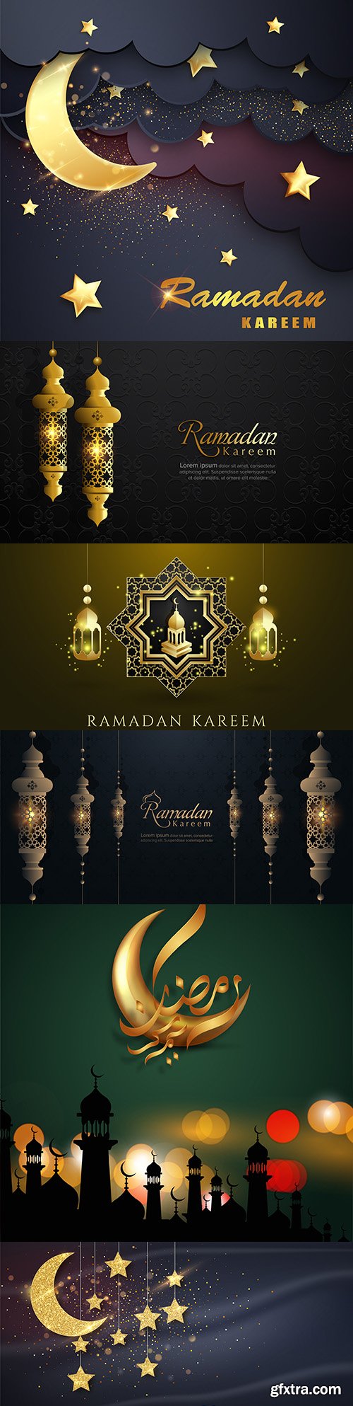 Ramadan Kareem moon and luxurious Islamic background elements
