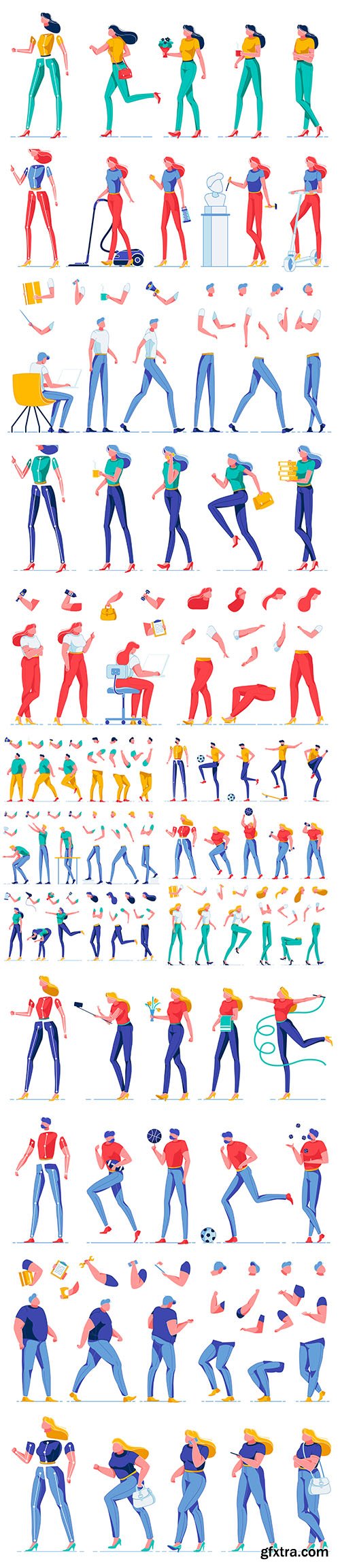 Cartoon Flat Character Animation Kit with Various Position Cartoon Flat Character Animation Kit with Various Position