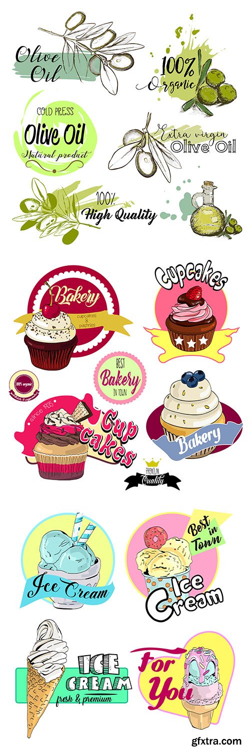Vector Set of Hand-Drawn Food Labels Vector Set of Hand-Drawn Food Labels