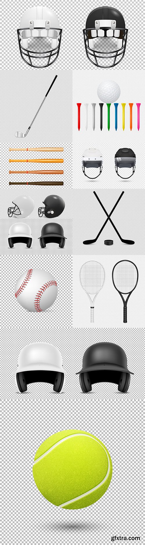 Realistic set sports helmets and design accessories
