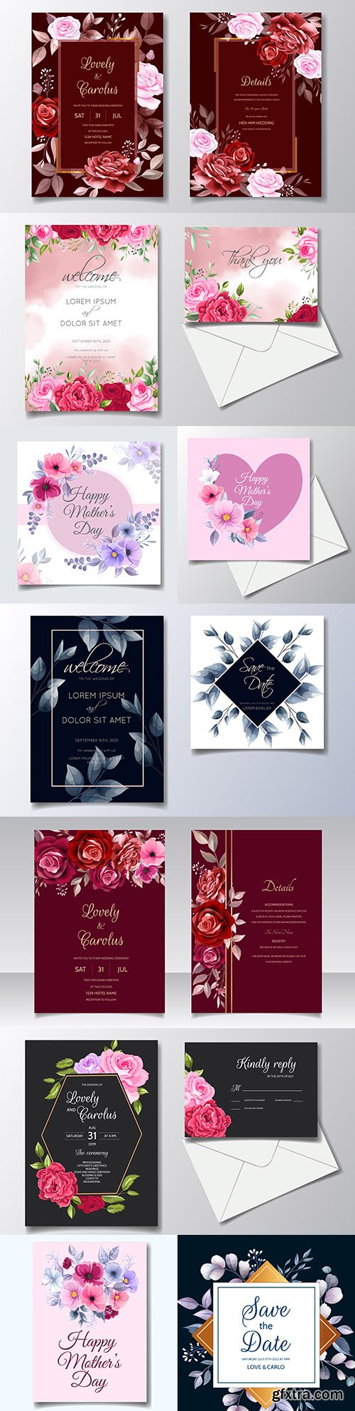 Happy Mother's Day and Wedding Invitation Design 9xEPS