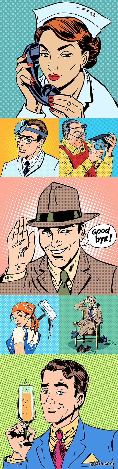 Man and woman comic illustrations in pop art style 2
