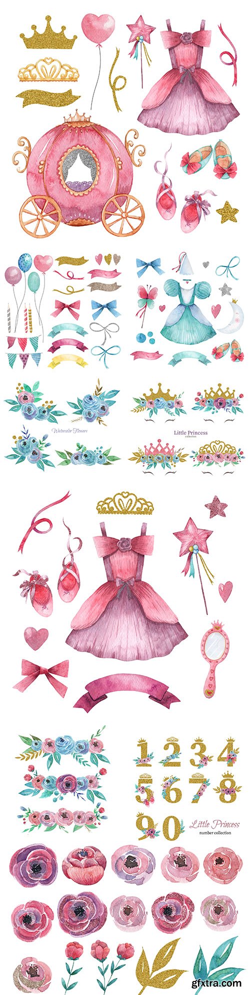 Princess watercolor 's set of cute little accessories
