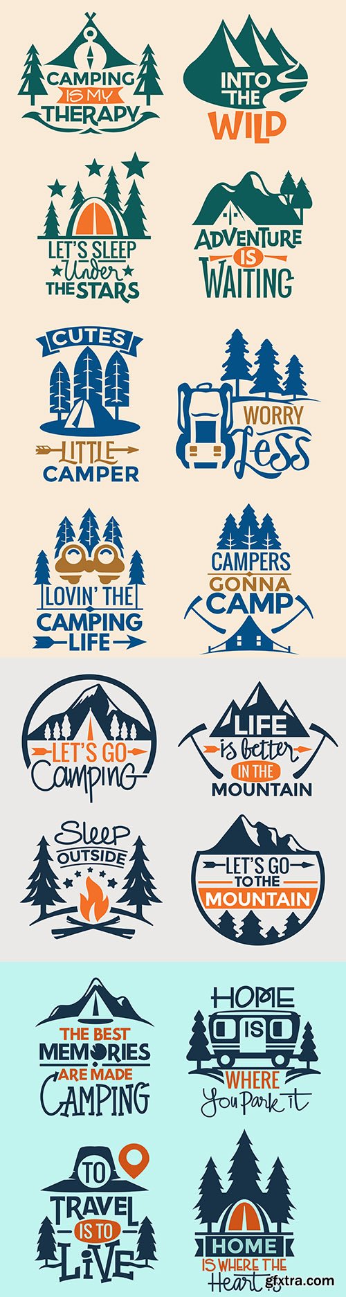 Set of quotes and logos camping and recreation in nature
