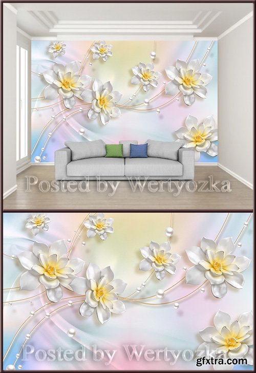 3D psd background wall fantasy jewelry three dimensional flower