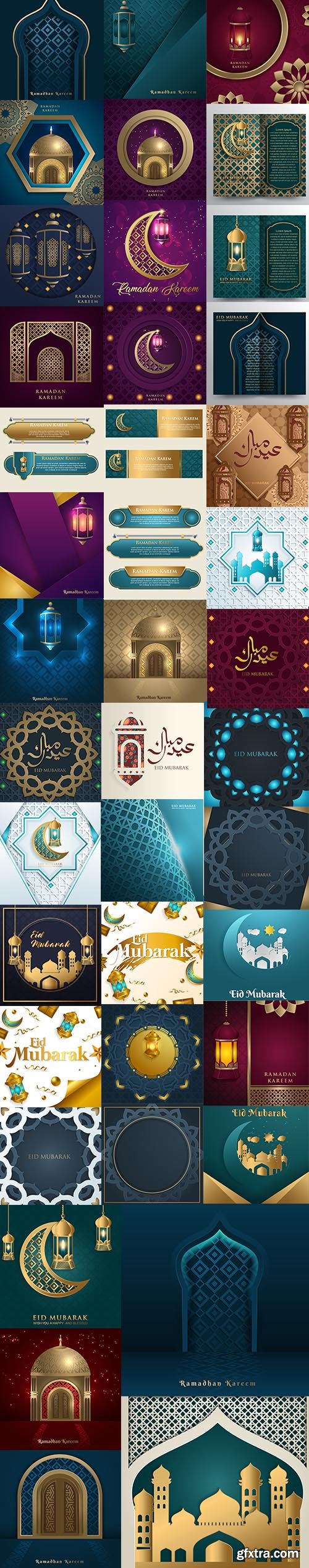 Vector Collection of Islamic Greeting Card Template 