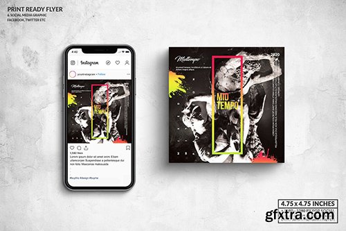 Mid Tempo Music Party Square Flyer & Social Media