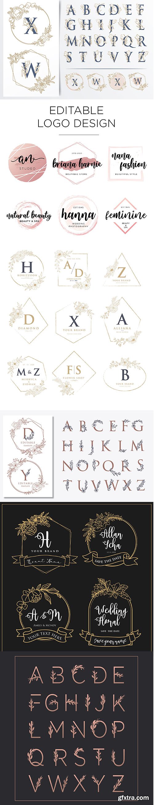 Collection of Wedding Logo Designs with Floral Motifs 