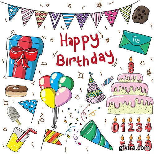 Happy Birthday Lettering Elements Decoration Design Set