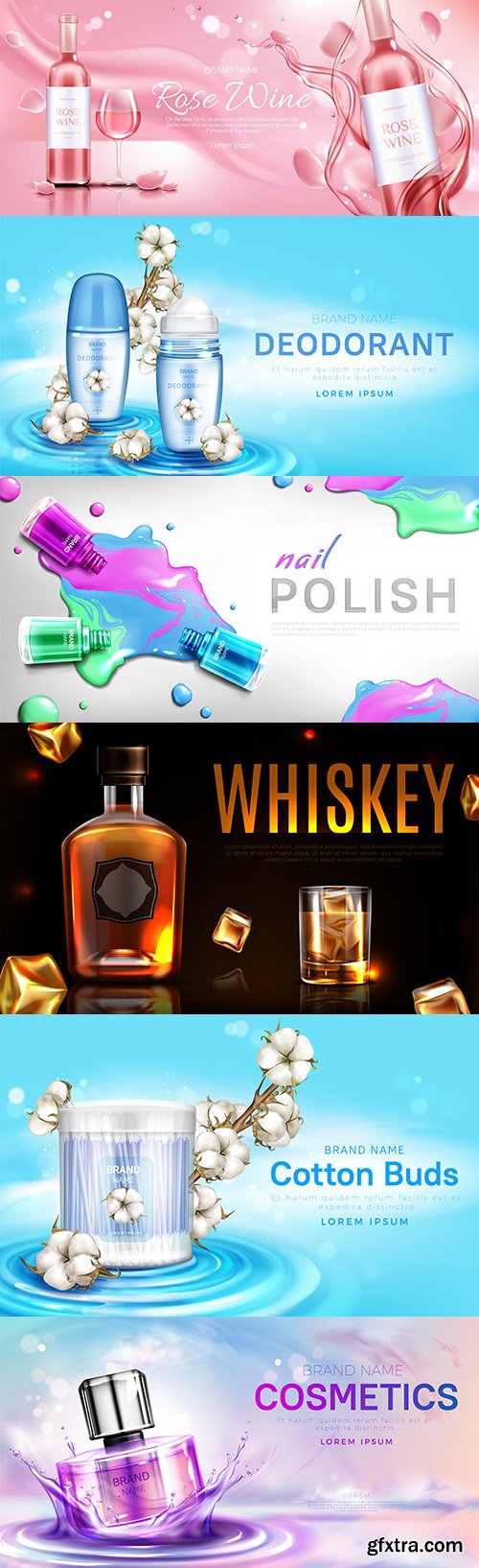 Advertising banner goods design 3d realistic illustrations
