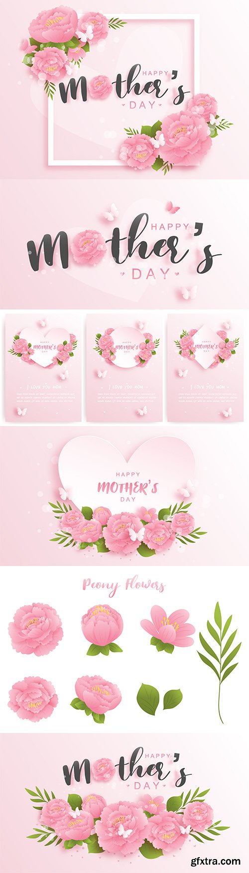Happy Mother's Day Background with Colorful Flowers 6xEPS