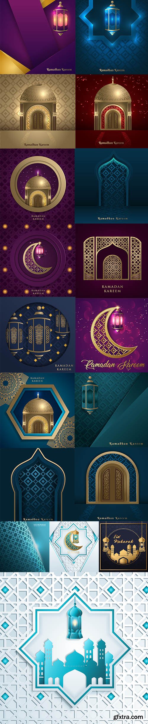 Vector Illustration Set of Ramadan Kareem Greeting Card Template Vector Illustration Set of Ramadan Kareem Greeting Card Template