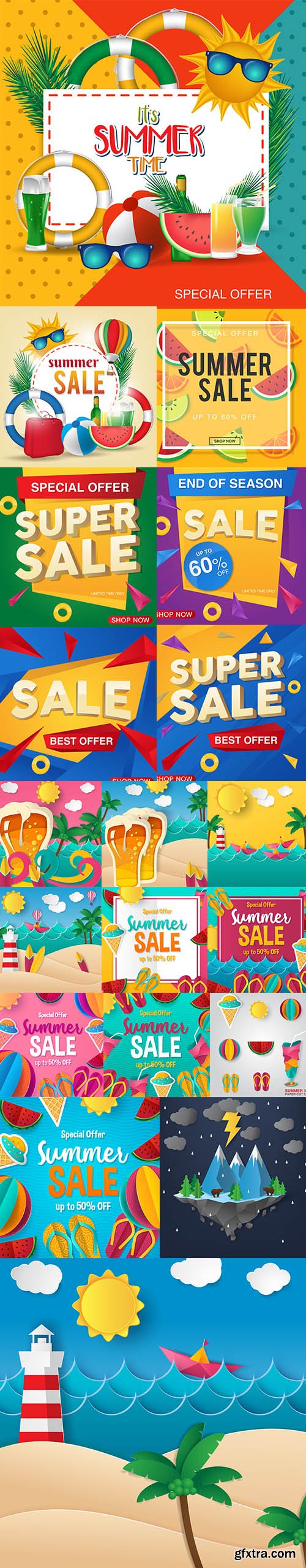 Summer Sale Vector Banner Design Illustration Set Summer Sale Vector Banner Design Illustration Set
