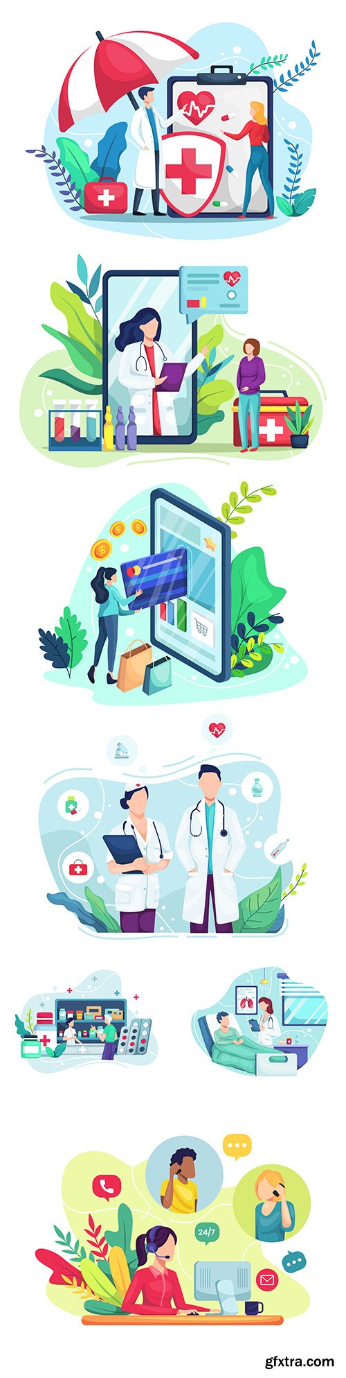 Health insurance and shopping online illustration concept
