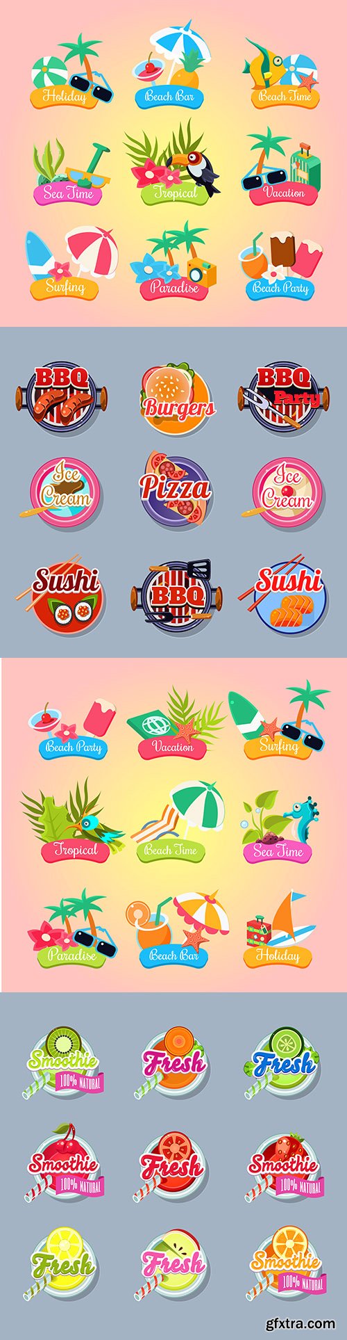 Summer party and fresh food sticker label set
