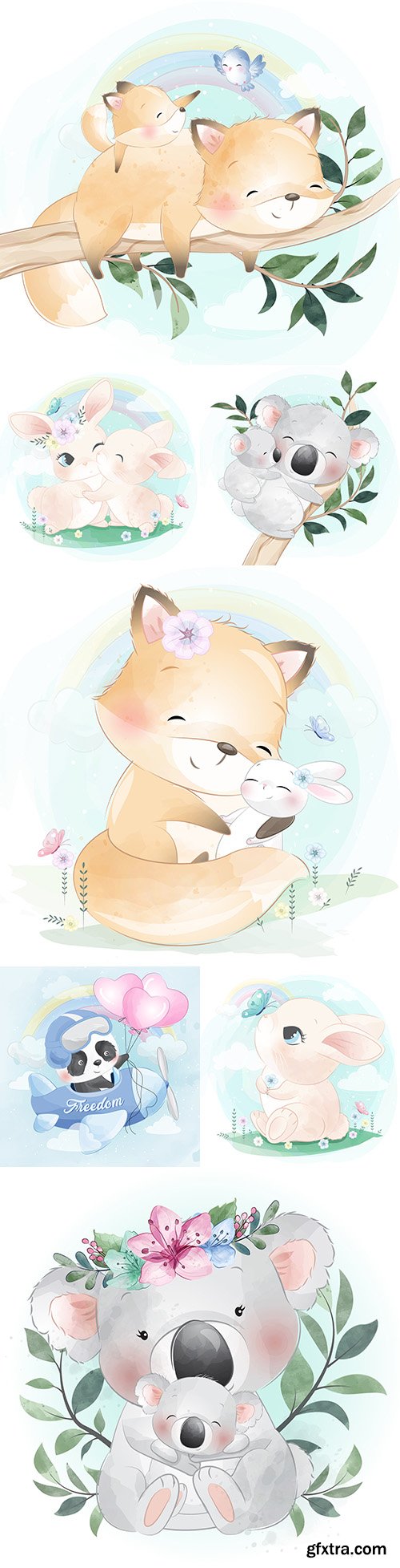 Funny animals cartoon watercolor illustrations 33
