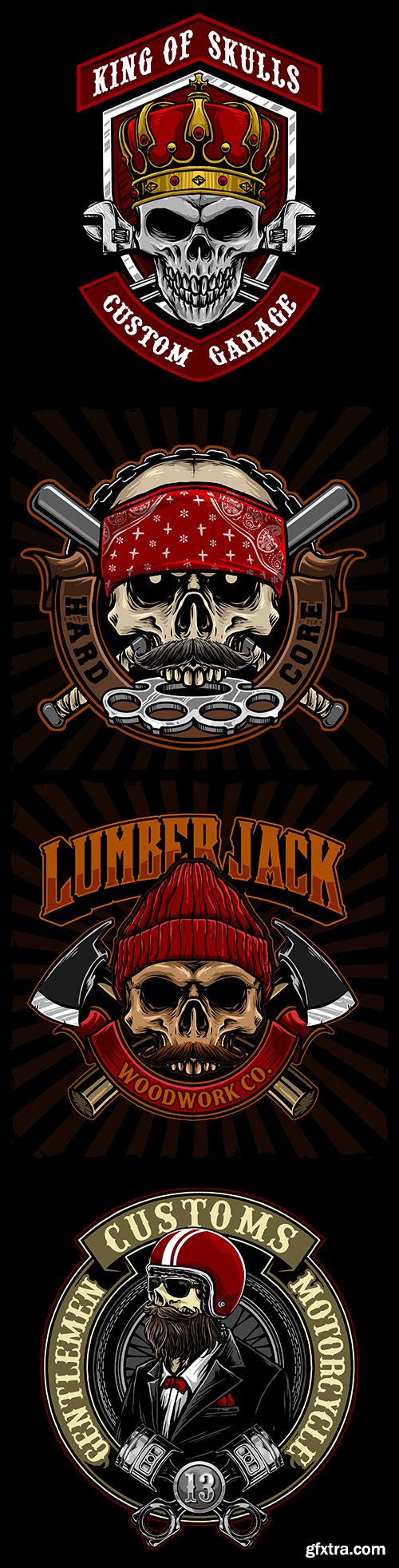 Skull and retro biker style weapons design emblems
