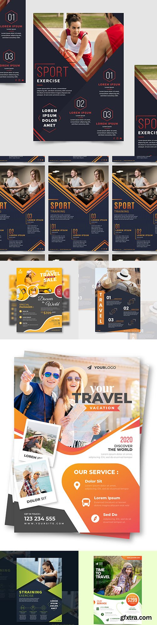 Travel poster and sports brochure with photos
