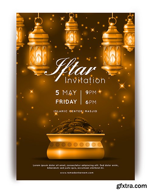 Invitations to Iftar design realistic template

