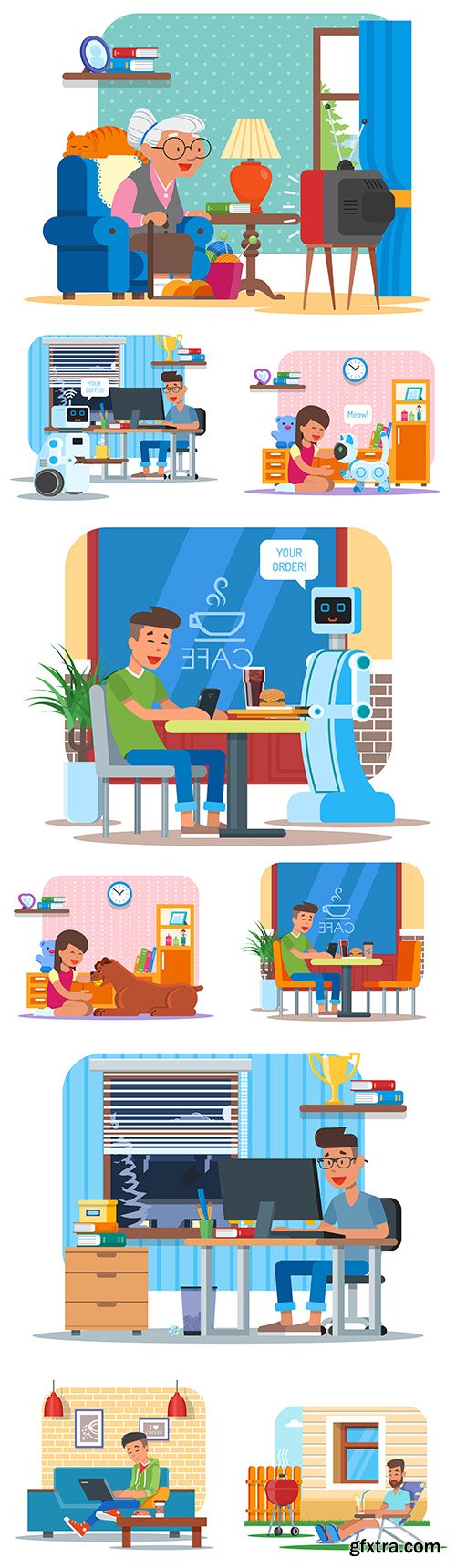 People in home setting illustration flat design
