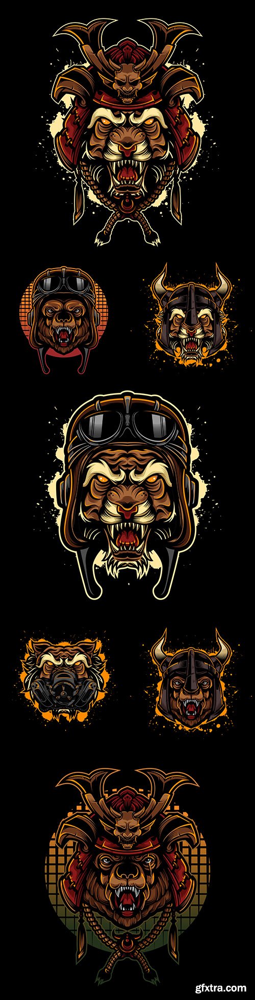 Vintage animal logo style Japanese samurai helmet
