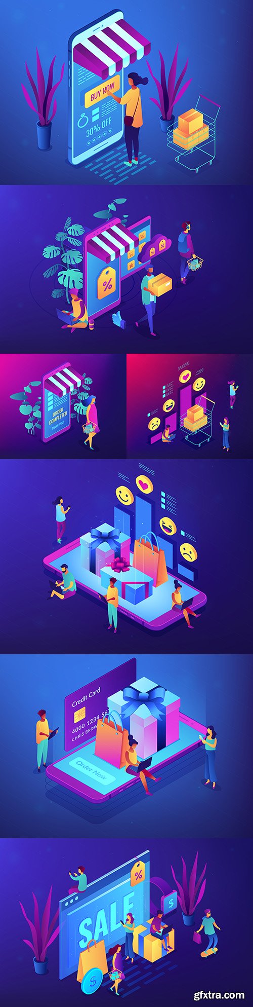 Online gift and shopping isometric 3d concept illustrations
