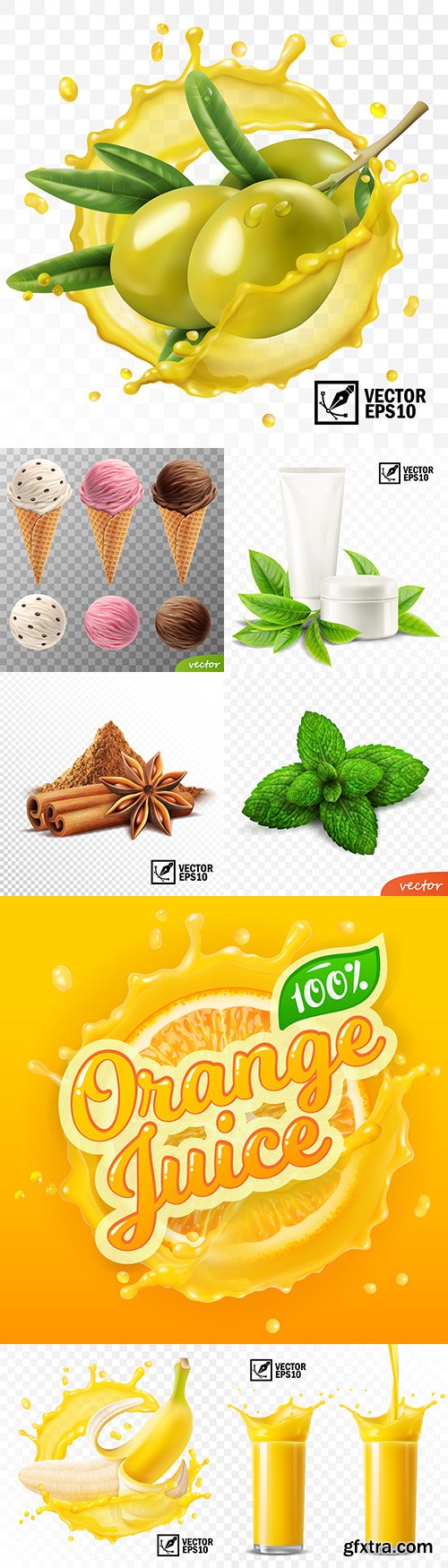 3d realistic fruit and objects isolated illustrations
