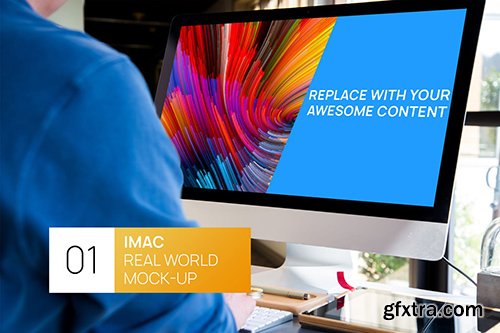 Person working on iMac Real World Photo Mock-up Person working on iMac Real World Photo Mock-up