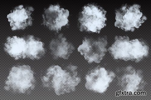 Set of Realistic Isolated Fluffy Cloud Transparent