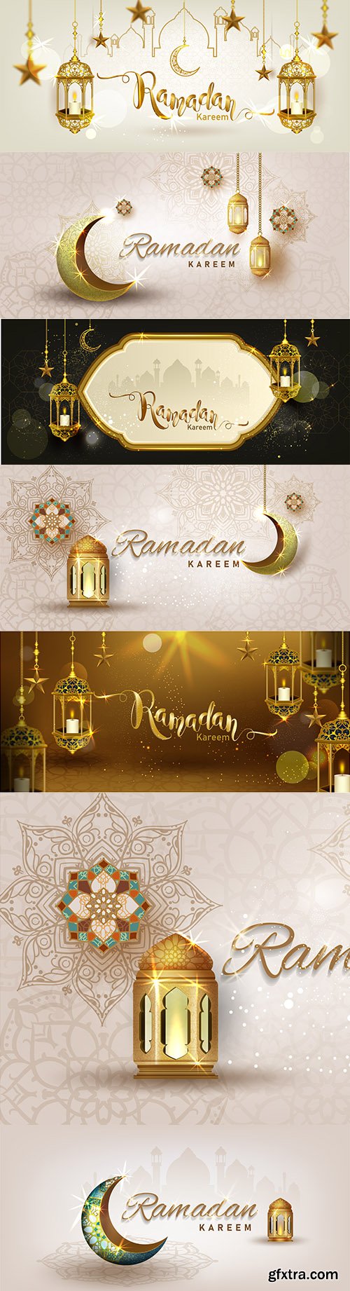 Ramadan Kareem gold luxury crescent design illustration
