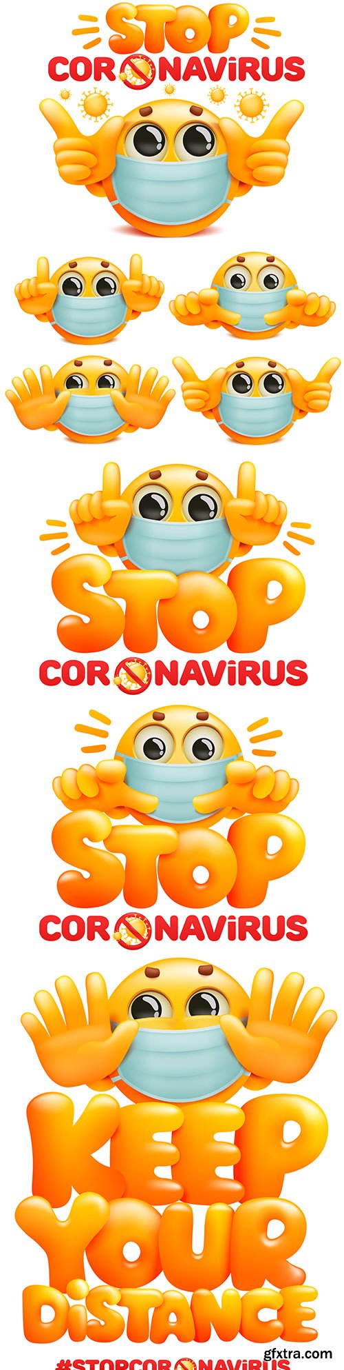 Smiley yellow in medical mask stop coronavirus 2019
