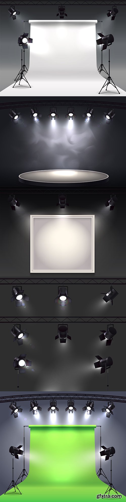 Spotlights realistic composition view wall with frame
