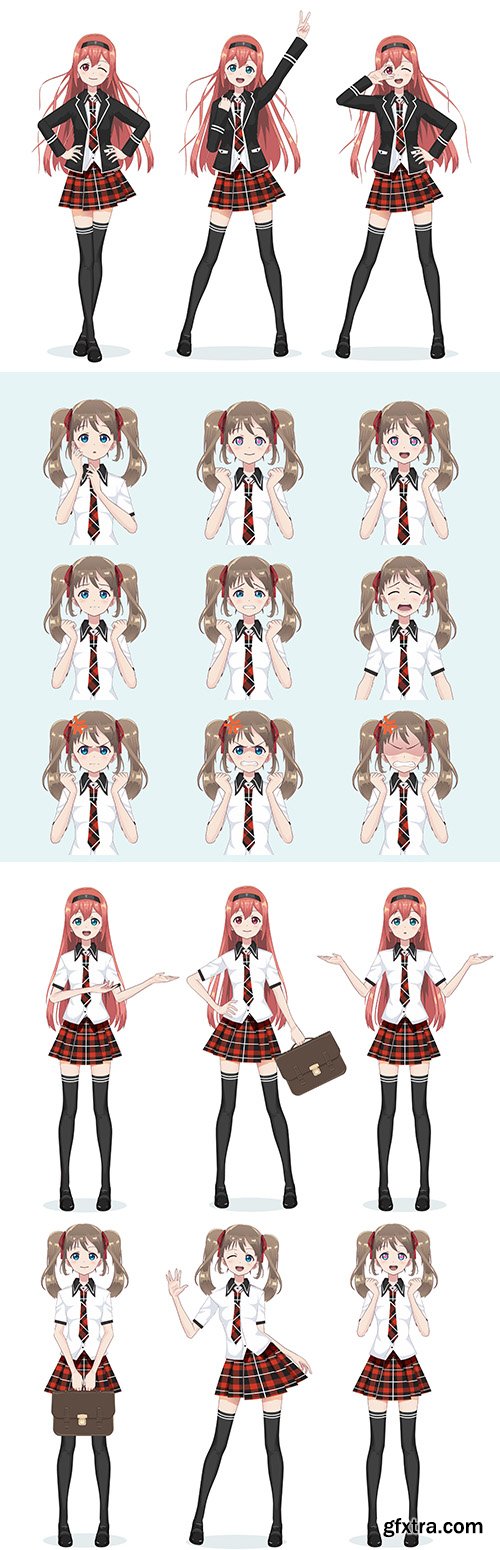 Beautiful anime manga schoolgirl in skirt and avatar
