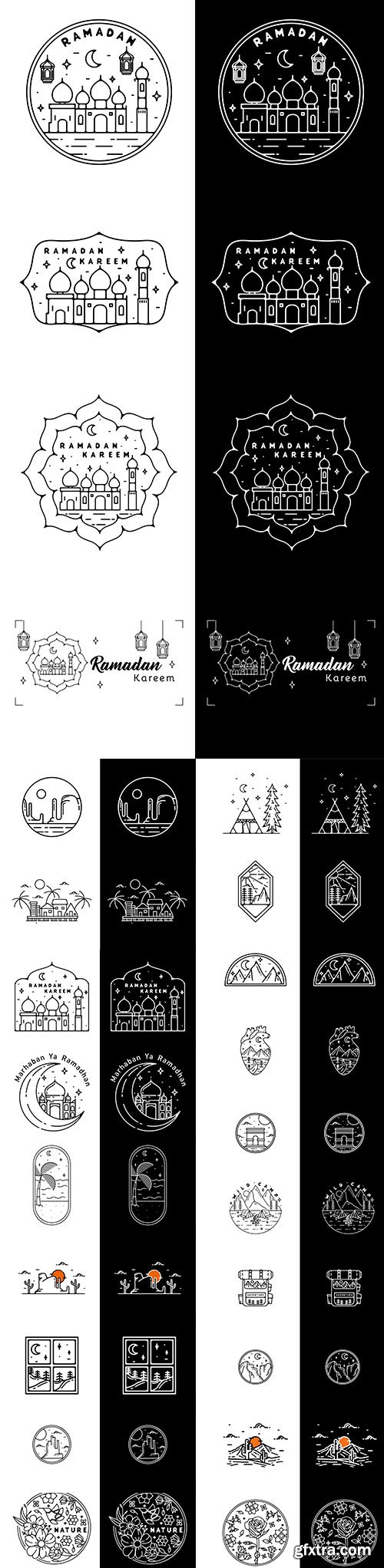 Monoline Vintage Ramadan Kareem and Landscape Badge