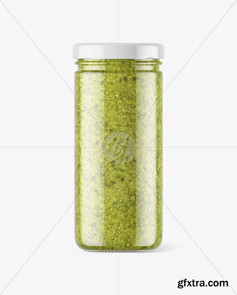 Clear Glass Jar with Pesto Sauce Mockup 56613