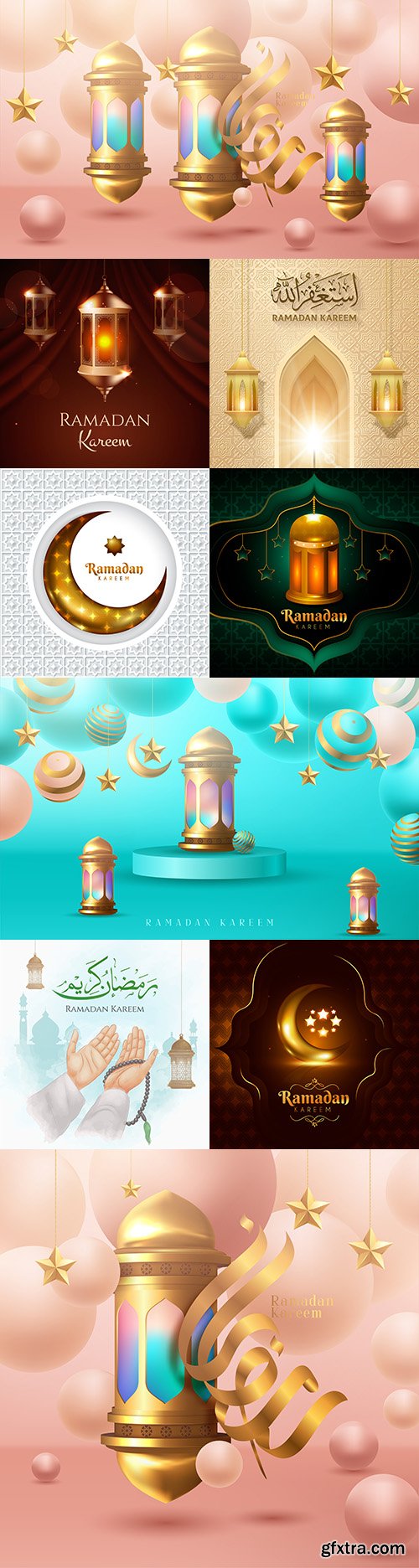 Ramadan Kareem with shining hanging gold lights