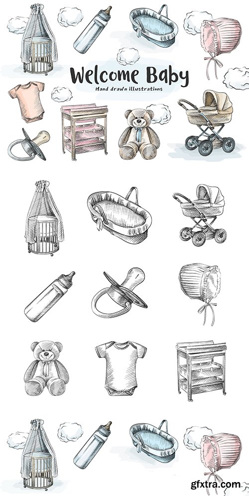 Colorful drawing sketch set for newborn baby
