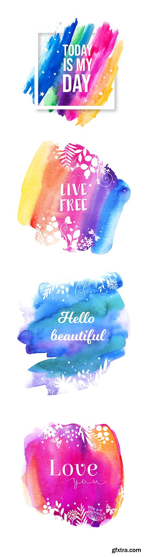 Watercolor Splash with Floral Decorations