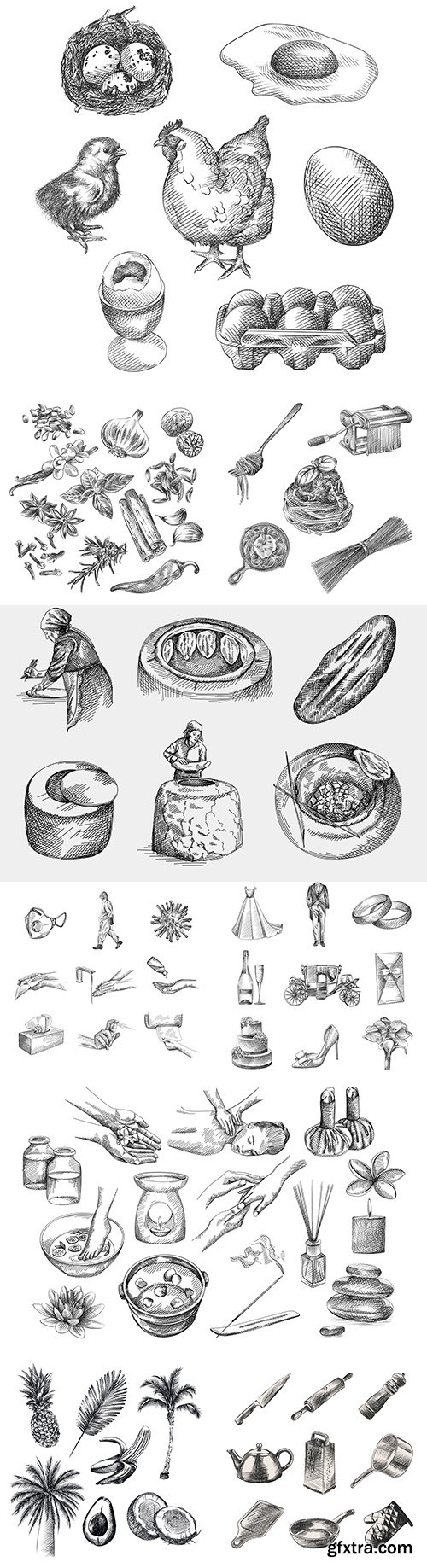 Hand-drawn sketches design vector illustrations
