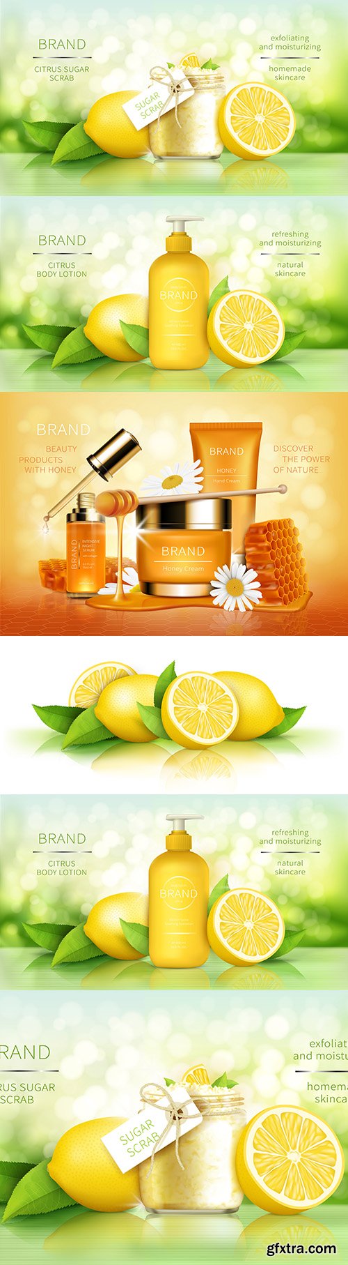 Skin care cosmetics lemon and honey advertising poster
