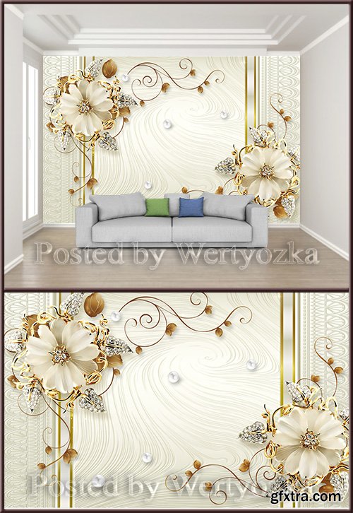 3D psd background wall champagne luxury jewelry flower